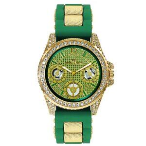 48mm Montres Carlo Men's Fashion Stones Sport Silicone Green Band Dress Watch